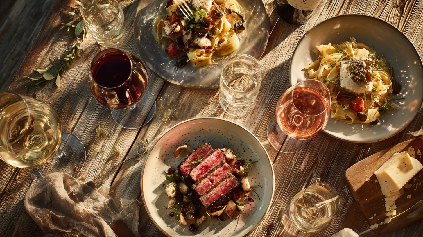 Wine glasses and vineyard