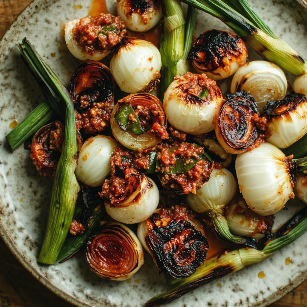 Charred Spring Onions with Romesco